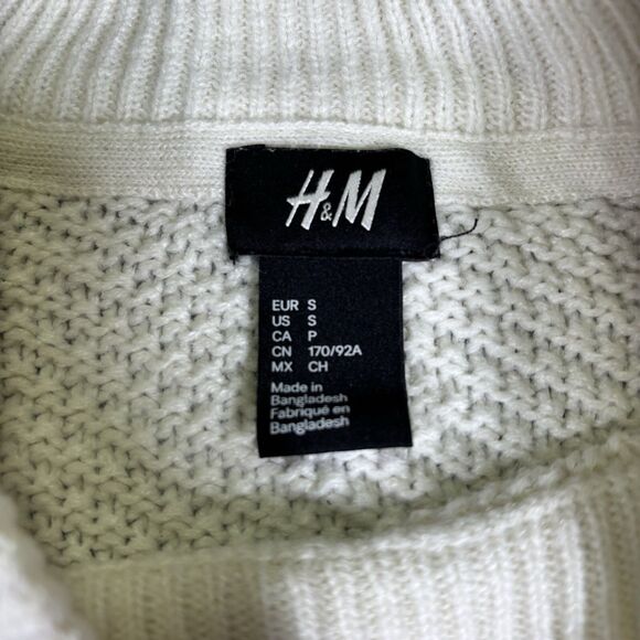 H&M Women’s Pullover Sweater Knitted Ivory Size Small White Chunky Cottage S - Picture 4 of 5